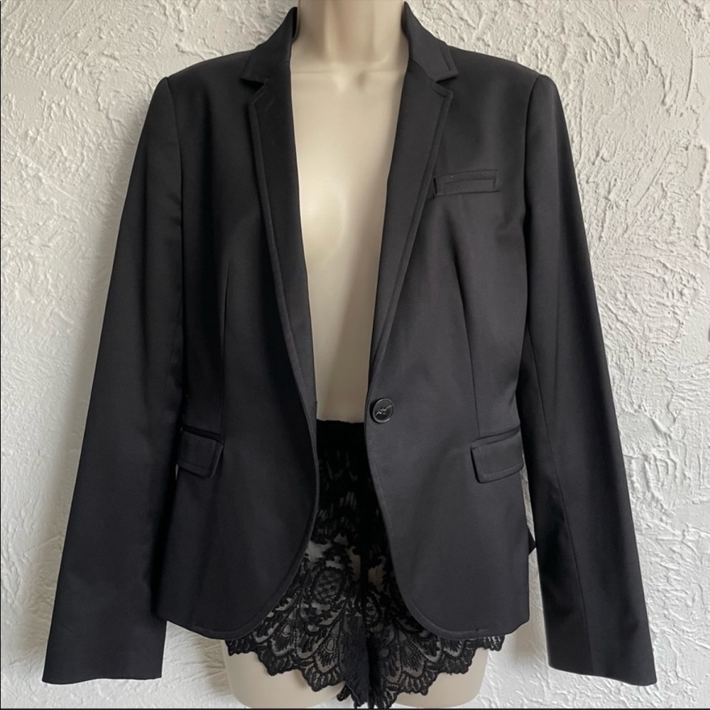Zara Basic Essential Black Office Lapel Blazer - image 3